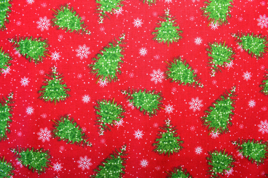 Red christmas tree fabric, Quilting fabric, Double decker Xmas Karen tye bentley - Price by the Half Metre The Quilt Sanctuary