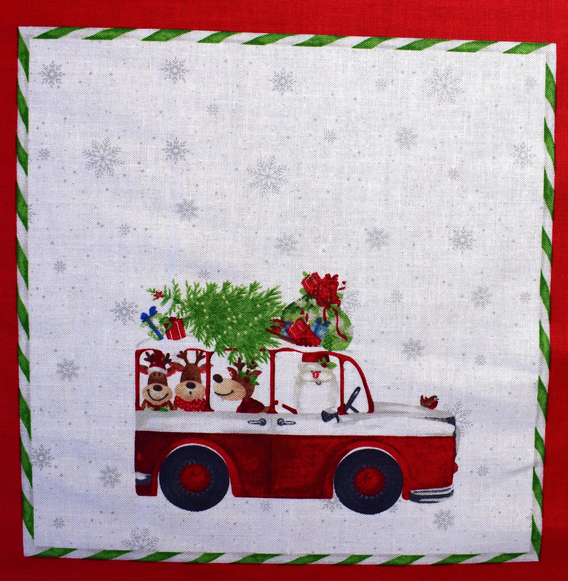 Novelty Christmas fabric panel, quilting panel, Double Decker Xmas, Karen Tye Bentley The Quilt Sanctuary