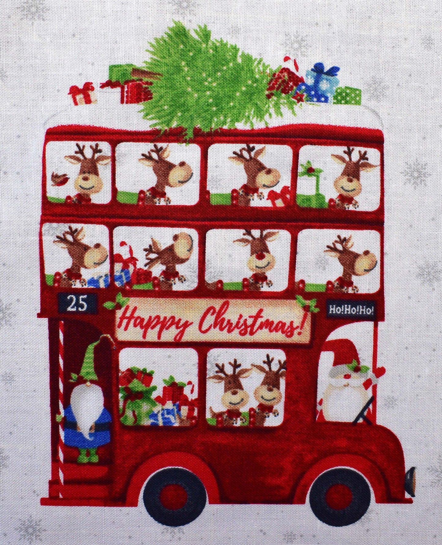Novelty Christmas fabric panel, quilting panel, Double Decker Xmas, Karen Tye Bentley The Quilt Sanctuary