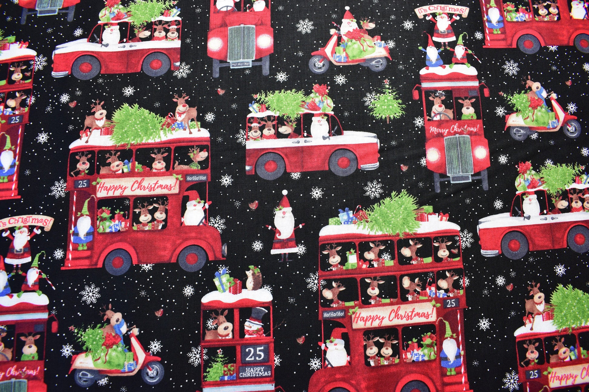 Novelty Christmas fabric collection, quilting fabric bundle, Double Decker Xmas, Karen Tye Bentley The Quilt Sanctuary