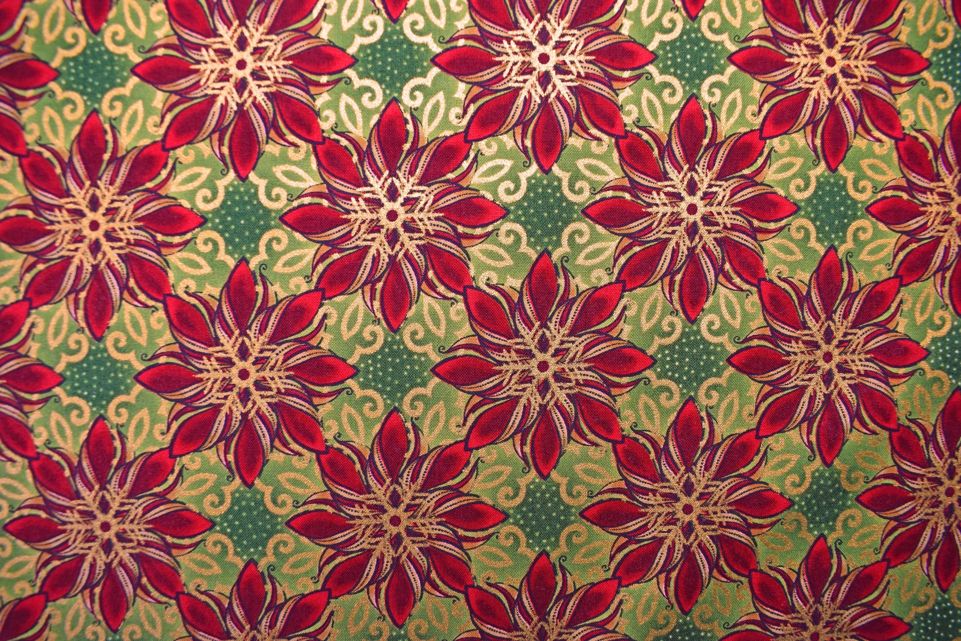 Green poinsettia Fabric , Quilting fabric, Jason Yenter - Price by the Half Metre The Quilt Sanctuary