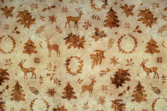 Sepia Christmas fabric, Reindeer fabric, quilting fabric, cotton fabric, Price by the Half Metre The Quilt Sanctuary