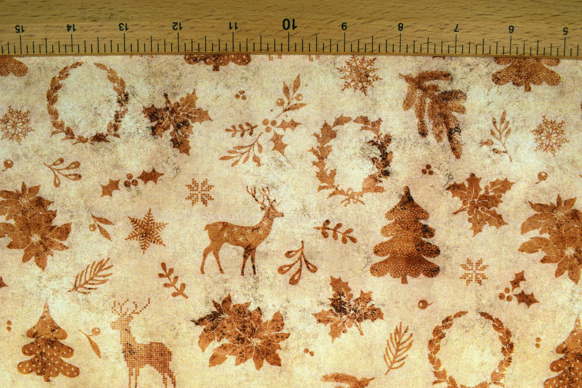 Sepia Christmas fabric, Reindeer fabric, quilting fabric, cotton fabric, Price by the Half Metre The Quilt Sanctuary