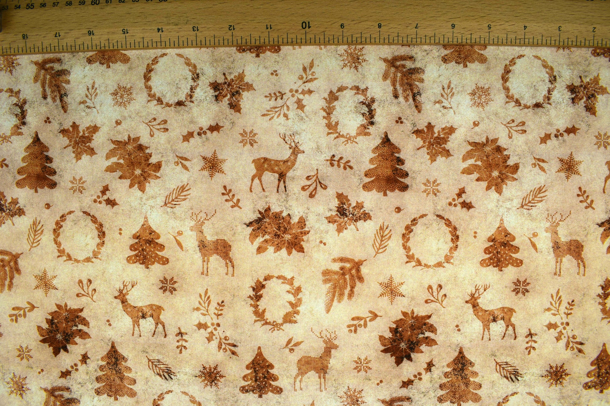 Sepia Christmas fabric, Reindeer fabric, quilting fabric, cotton fabric, Price by the Half Metre The Quilt Sanctuary
