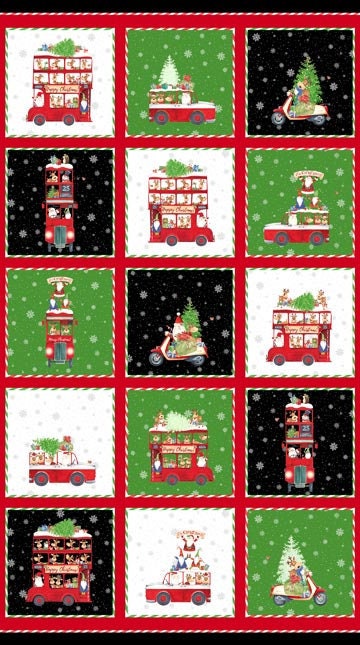 Novelty Christmas fabric collection, quilting fabric bundle, Double Decker Xmas, Karen Tye Bentley The Quilt Sanctuary