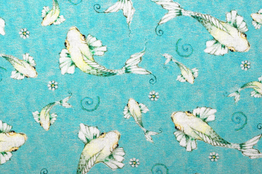 Blue Koi Fish fabric, Quilting fabric, cotton fabric, quilting treasures, Fancy Flamingo, Price by the Half Metre The Quilt Sanctuary