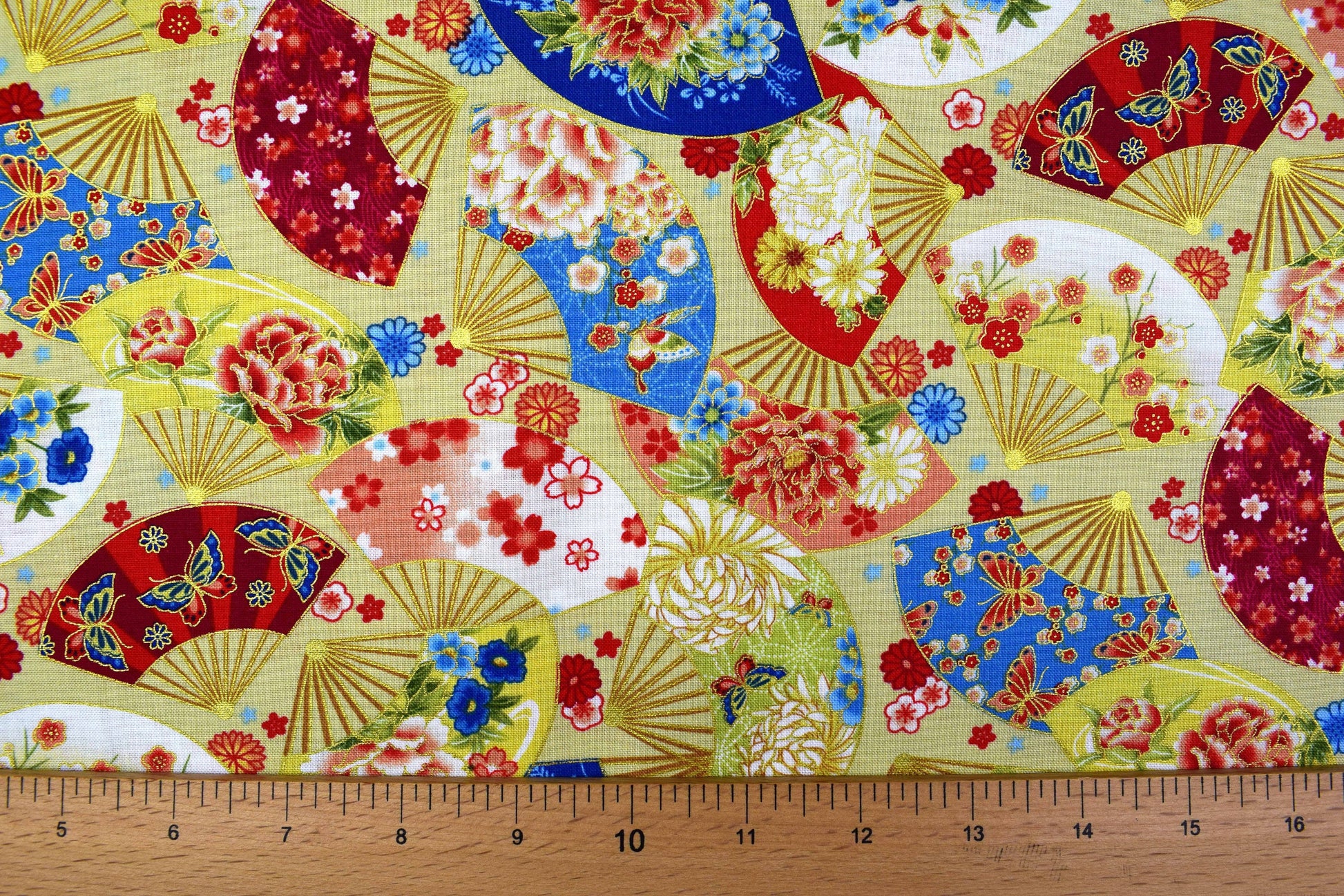 Decorative fan Quilting fabric, cotton fabric, Kyoto Gardens - Price by the Half Metre The Quilt Sanctuary