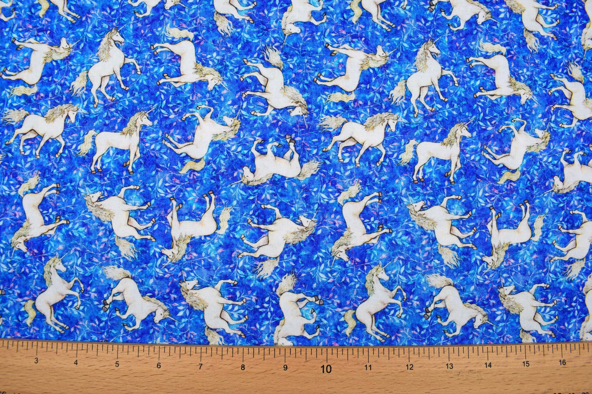 Small blue Unicorn fabric, Quilting fabric, cotton fabric, quilting treasures, Mystical, Price by the Half Metre The Quilt Sanctuary
