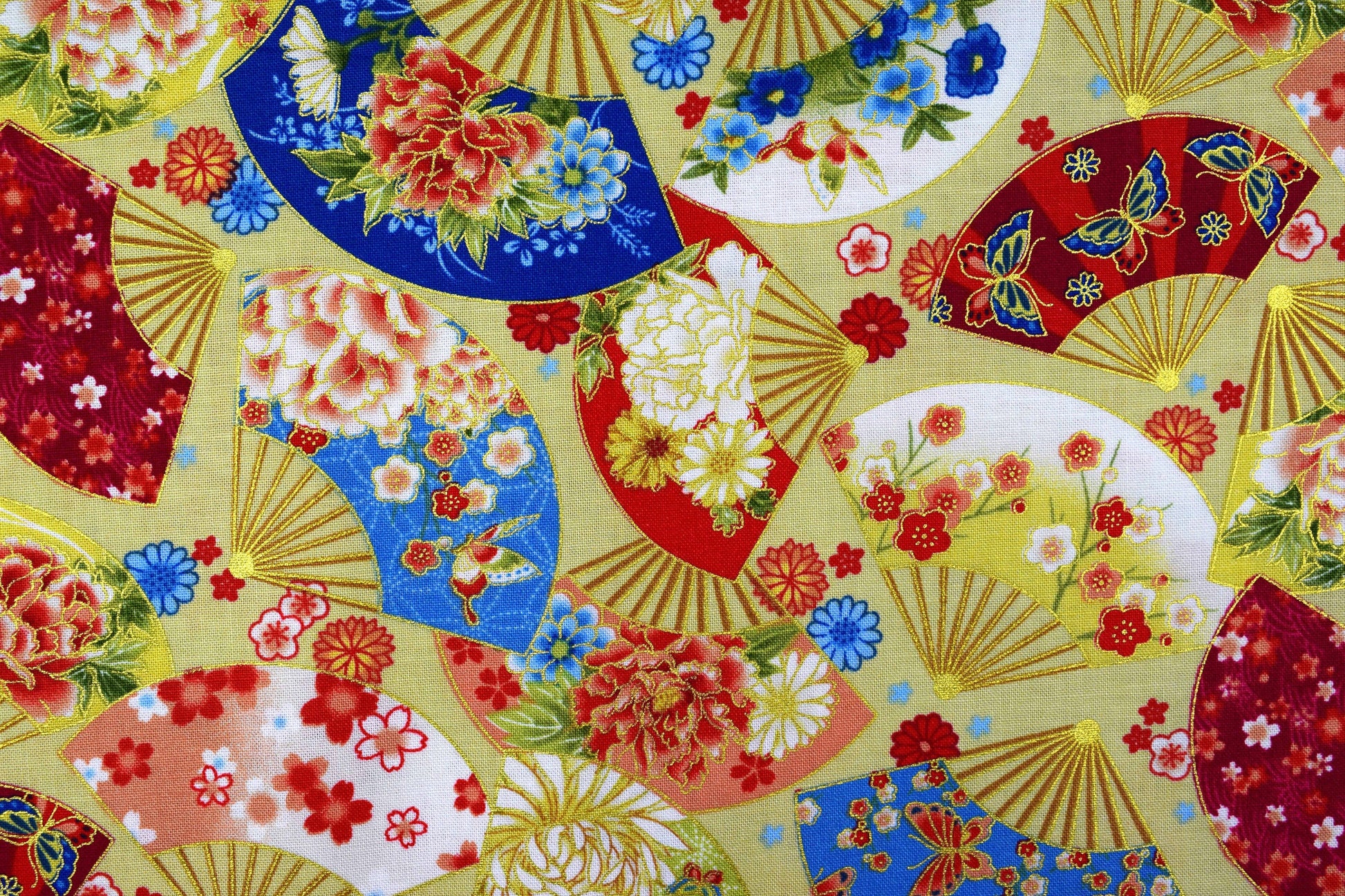 Decorative fan Quilting fabric, cotton fabric, Kyoto Gardens - Price by the Half Metre The Quilt Sanctuary