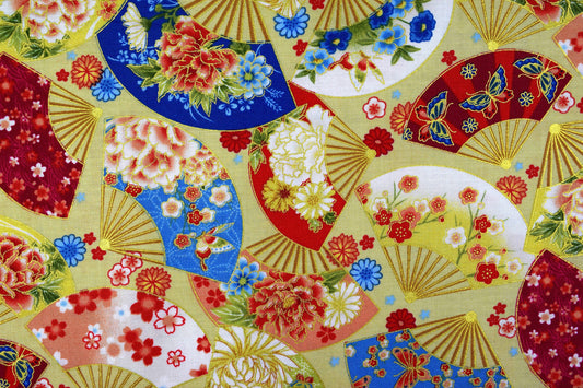 Decorative fan Quilting fabric, cotton fabric, Kyoto Gardens - Price by the Half Metre The Quilt Sanctuary
