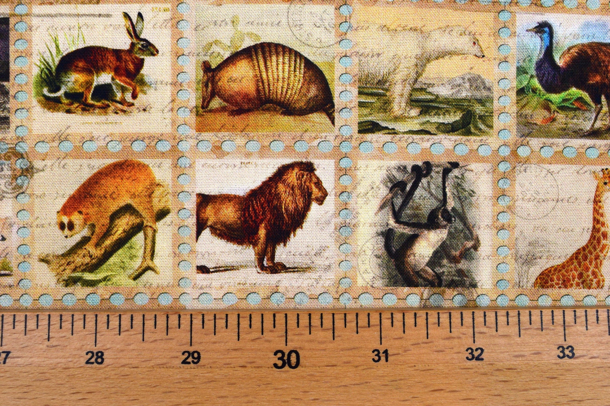 Animal stamp fabric, quilting fabric, Library of Rarities robert Kaufman, Price by the Half Metre The Quilt Sanctuary