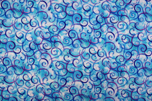 Blue Swirls fabric, Quilting fabric, cotton fabric, quilting treasures, Charlene, Price by the Half Metre The Quilt Sanctuary