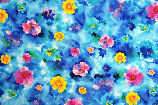 Blue Watercolour floral fabric, Quilting fabric, cotton fabric, quilting treasures, Charlene, Price by the Half Metre The Quilt Sanctuary