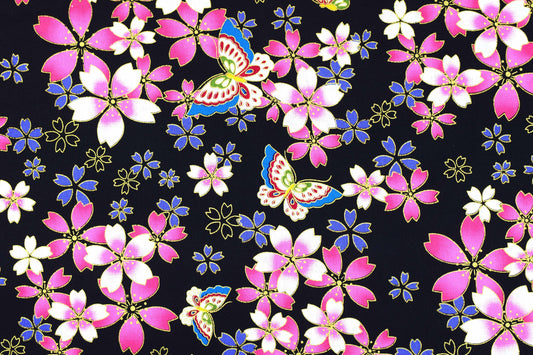 Black Oriental Butterfly quilting fabric, Cotton Fabric, metallic fabric, Price by the Half Metre The Quilt Sanctuary