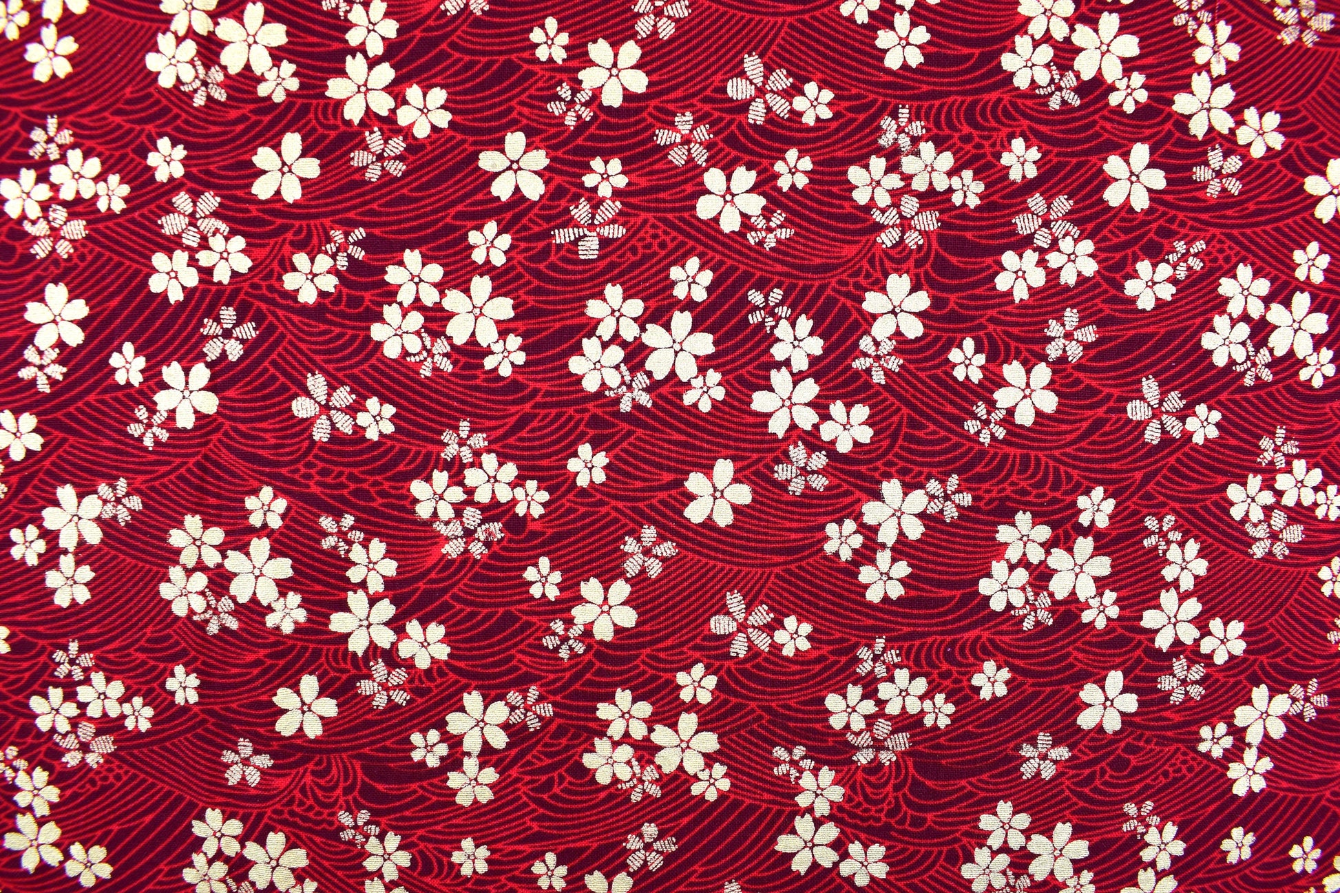 Red Oriental floral quilting fabric, Cotton Fabric, metallic fabric, Price by the Half Metre The Quilt Sanctuary