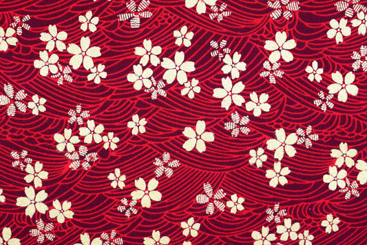 Red Oriental floral quilting fabric, Cotton Fabric, metallic fabric, Price by the Half Metre The Quilt Sanctuary