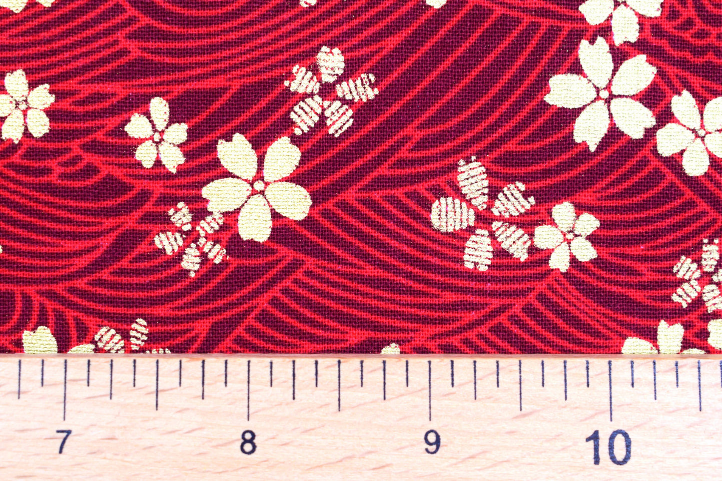 Red Oriental floral quilting fabric, Cotton Fabric, metallic fabric, Price by the Half Metre The Quilt Sanctuary
