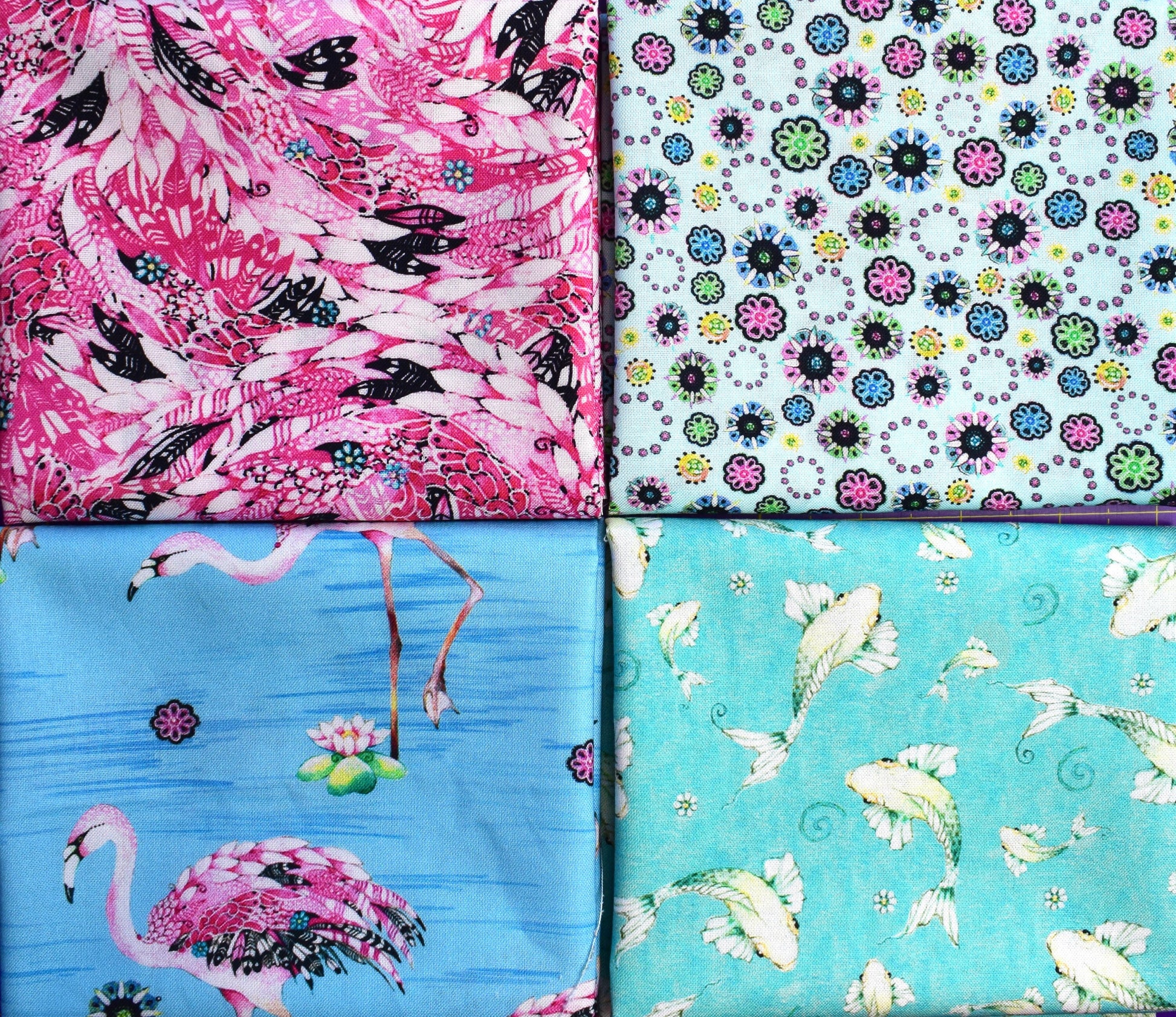 Flamingo fabric fat Quarter Bundle, Quilting fabrics , cotton fabric, Fancy Flamingos The Quilt Sanctuary