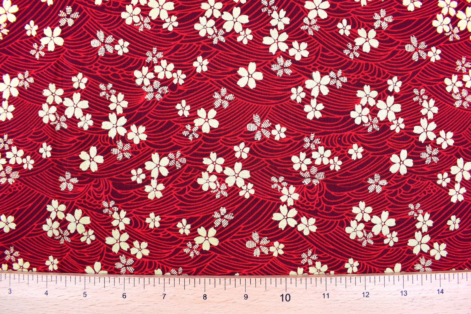 Red Oriental floral quilting fabric, Cotton Fabric, metallic fabric, Price by the Half Metre The Quilt Sanctuary
