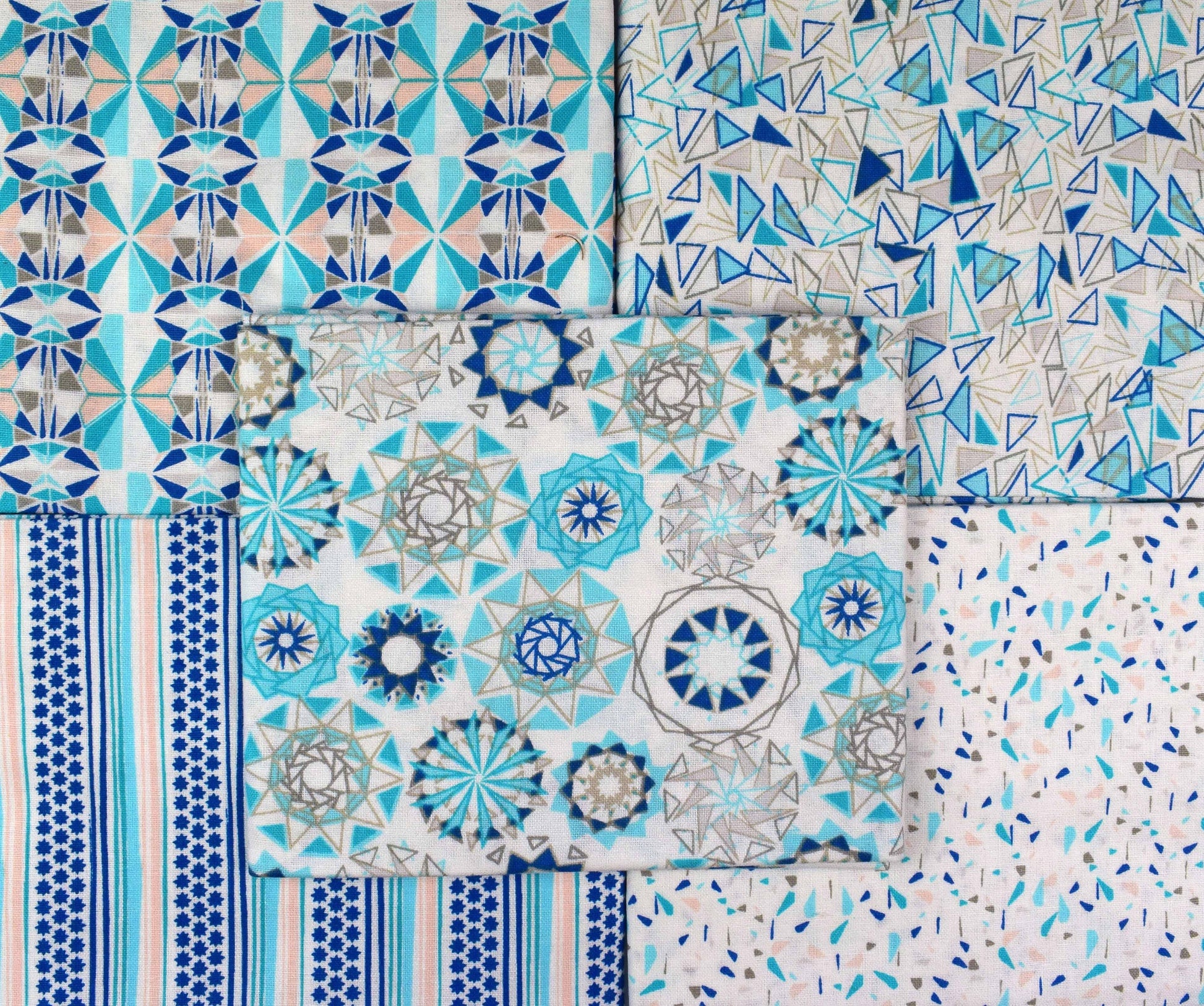 blue abstract fat Quarter Bundle, Cotton quilting fabric, Star Facet The Quilt Sanctuary