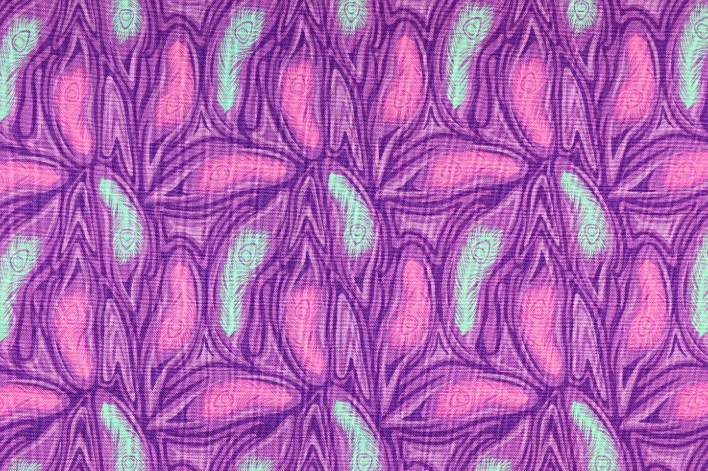 Purple Feather Fabric, cotton quilting fabric, Elegant Peacock - Price by the Half Metre The Quilt Sanctuary