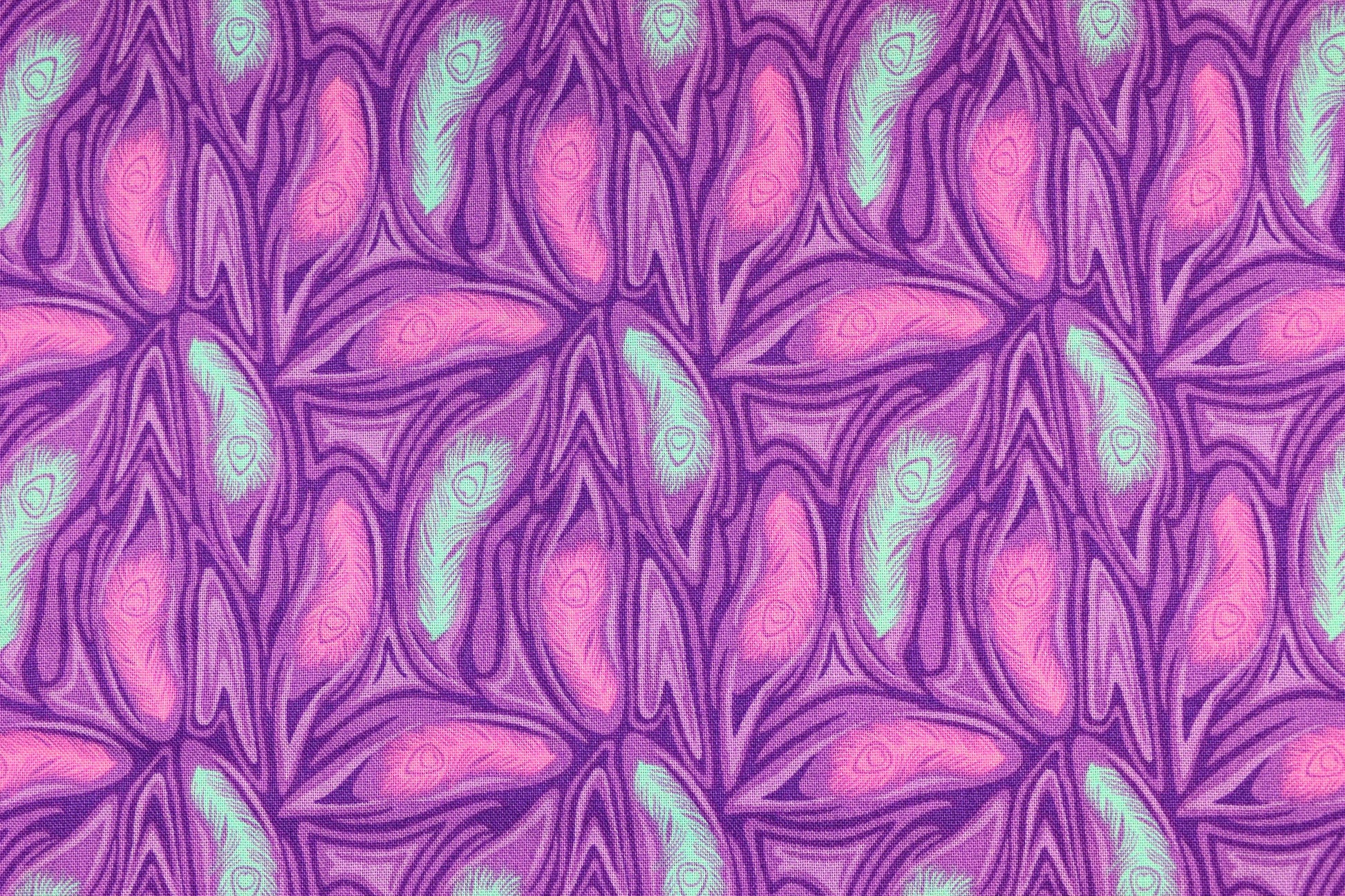 Purple Feather Fabric, cotton quilting fabric, Elegant Peacock - Price by the Half Metre The Quilt Sanctuary