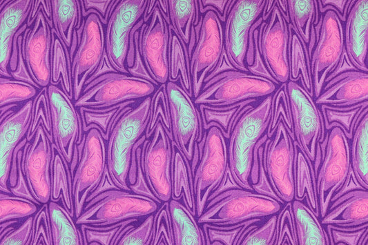 Purple Feather Fabric, cotton quilting fabric, Elegant Peacock - Price by the Half Metre The Quilt Sanctuary