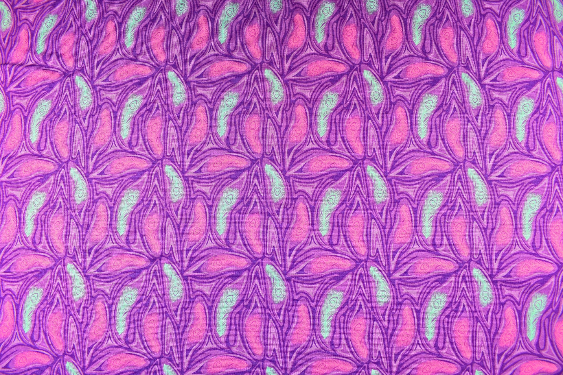 Purple Feather Fabric, cotton quilting fabric, Elegant Peacock - Price by the Half Metre The Quilt Sanctuary