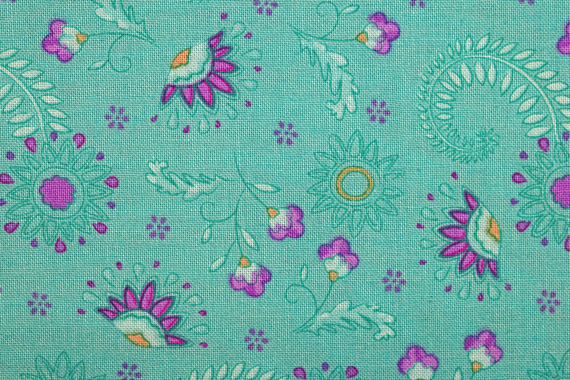 flowers on mint Fabric, cotton quilting fabric, Elegant Peacock - Price by the Half Metre The Quilt Sanctuary