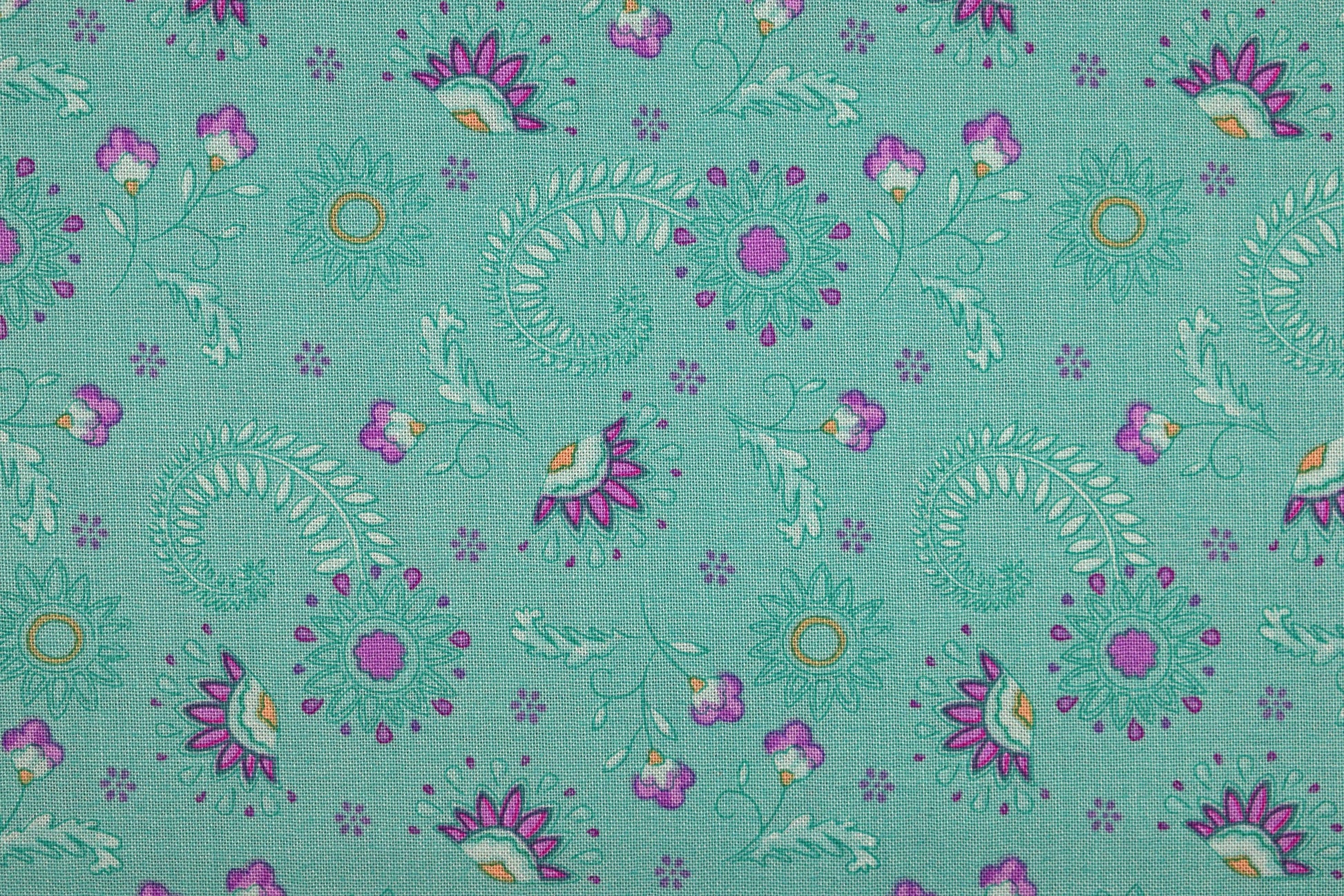 flowers on mint Fabric, cotton quilting fabric, Elegant Peacock - Price by the Half Metre The Quilt Sanctuary