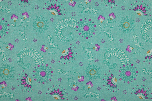 flowers on mint Fabric, cotton quilting fabric, Elegant Peacock - Price by the Half Metre The Quilt Sanctuary