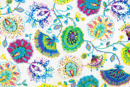Colourful floral fabric, Quilting fabric, Dragonfly Dance, price by the half metre The Quilt Sanctuary