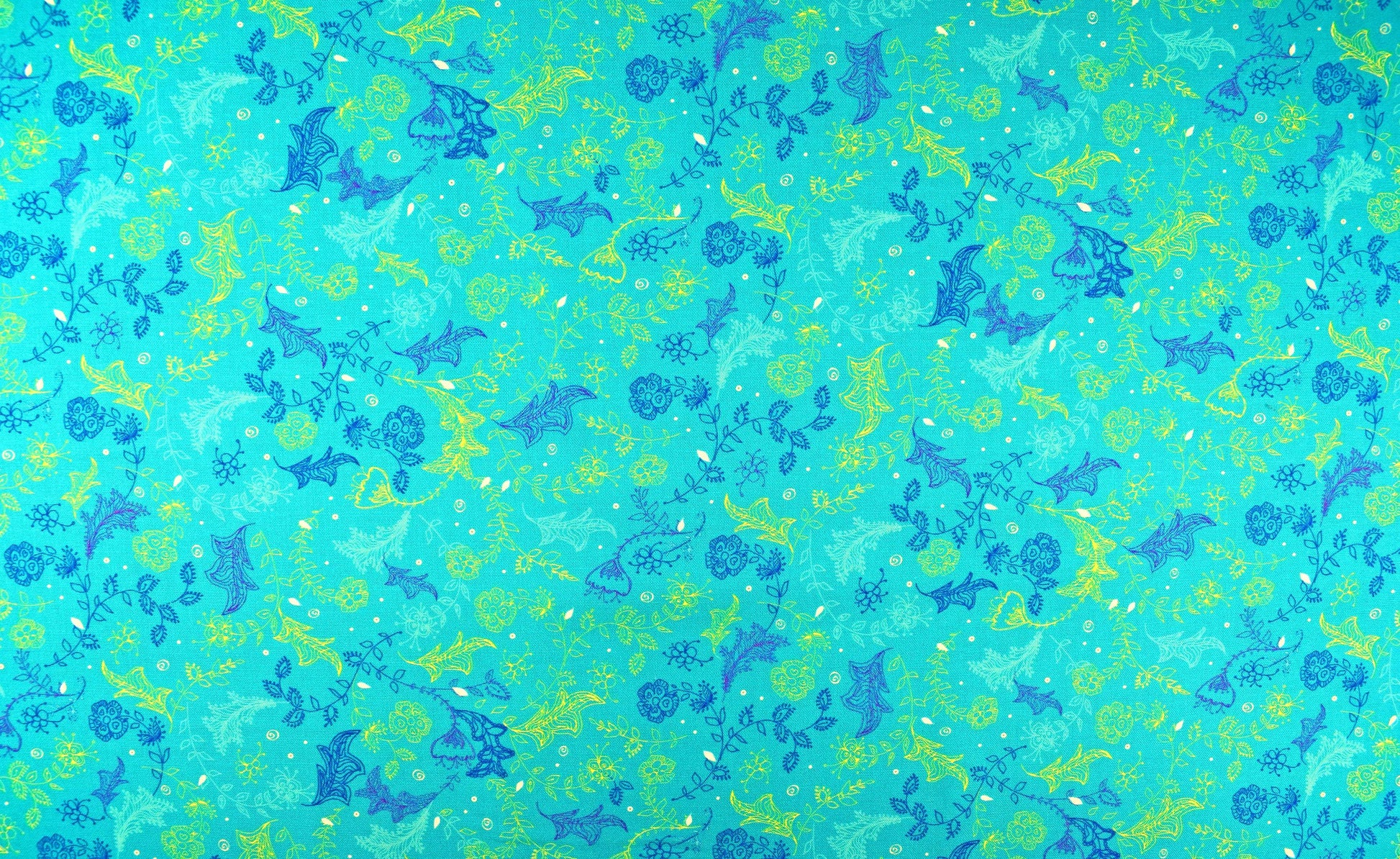 Turquoise floral fabric, Quilting fabric, Dragonfly Dance, price by the half metre The Quilt Sanctuary