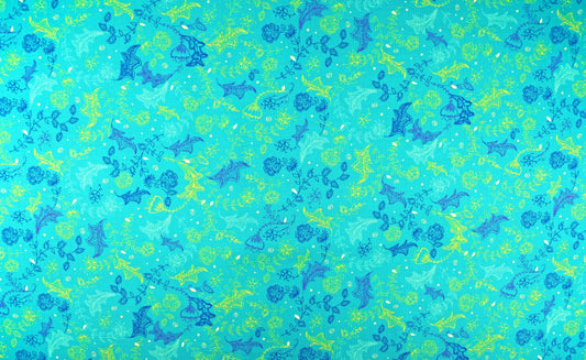 Turquoise floral fabric, Quilting fabric, Dragonfly Dance, price by the half metre The Quilt Sanctuary