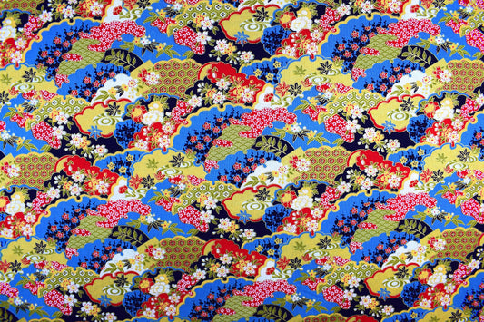 Oriental floral quilting fabric, Cotton Fabric, metallic fabric, Price by the Half Metre The Quilt Sanctuary
