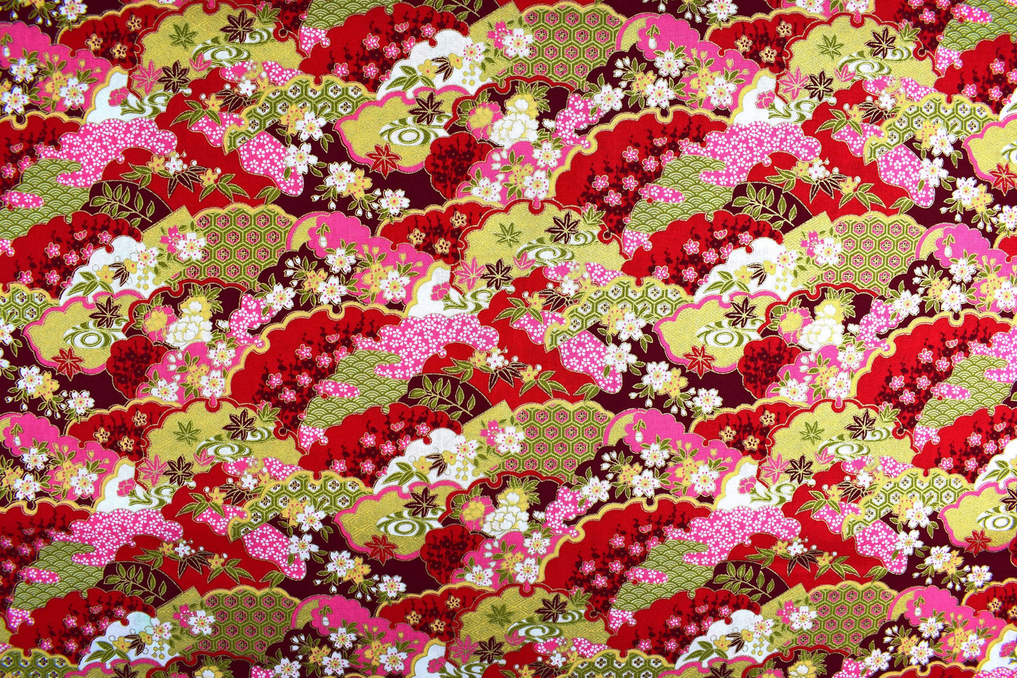 mixed Oriental floral quilting fabric, Cotton Fabric, metallic fabric, Price by the Half Metre The Quilt Sanctuary