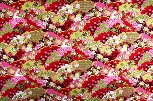 mixed Oriental floral quilting fabric, Cotton Fabric, metallic fabric, Price by the Half Metre The Quilt Sanctuary