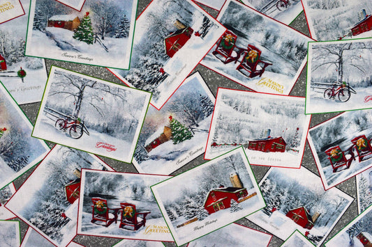 Christmas card fabric, quilting treasures, quilting fabric, Back home for holidays - Price by the Half Metre The Quilt Sanctuary