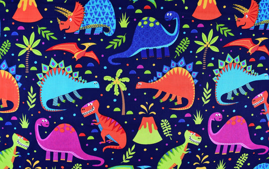 Navy Childrens Dinosaur fabric, Quilting fabric, cotton fabric - Price by the Half Metre The Quilt Sanctuary