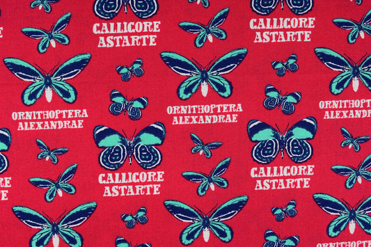 Red Butterfly Fabric, cotton quilting fabric, Explore the tropics - Price by the Half Metre The Quilt Sanctuary