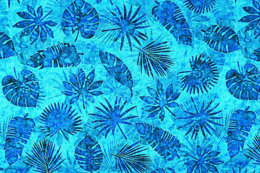 Blue tropical foliage fabric, Quilting fabric, cotton fabric, quilting treasures, Serengeti, Price by the Half Metre The Quilt Sanctuary
