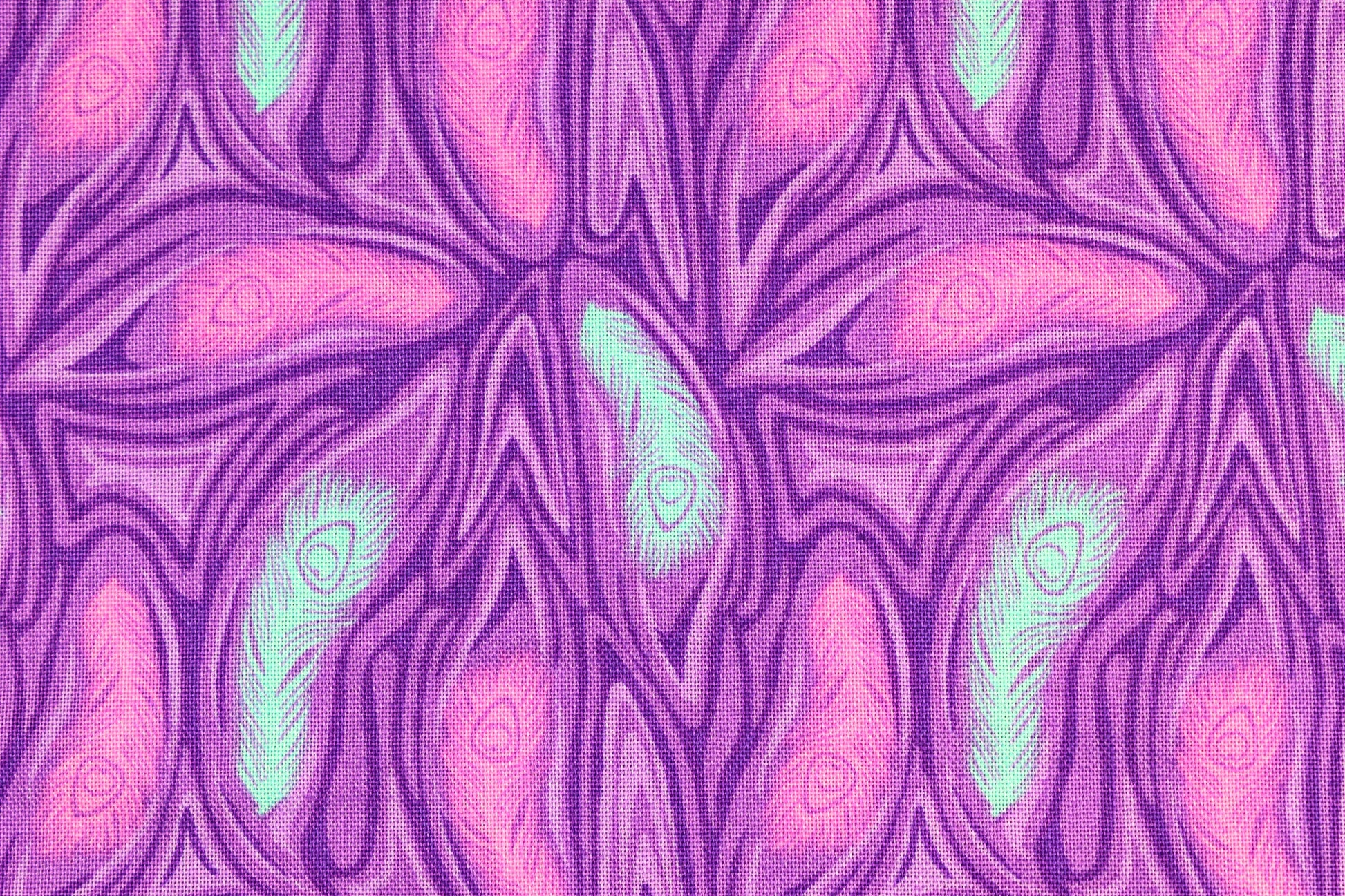 Purple Feather Fabric, cotton quilting fabric, Elegant Peacock - Price by the Half Metre The Quilt Sanctuary