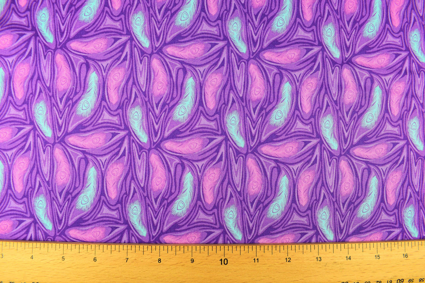Purple Feather Fabric, cotton quilting fabric, Elegant Peacock - Price by the Half Metre The Quilt Sanctuary