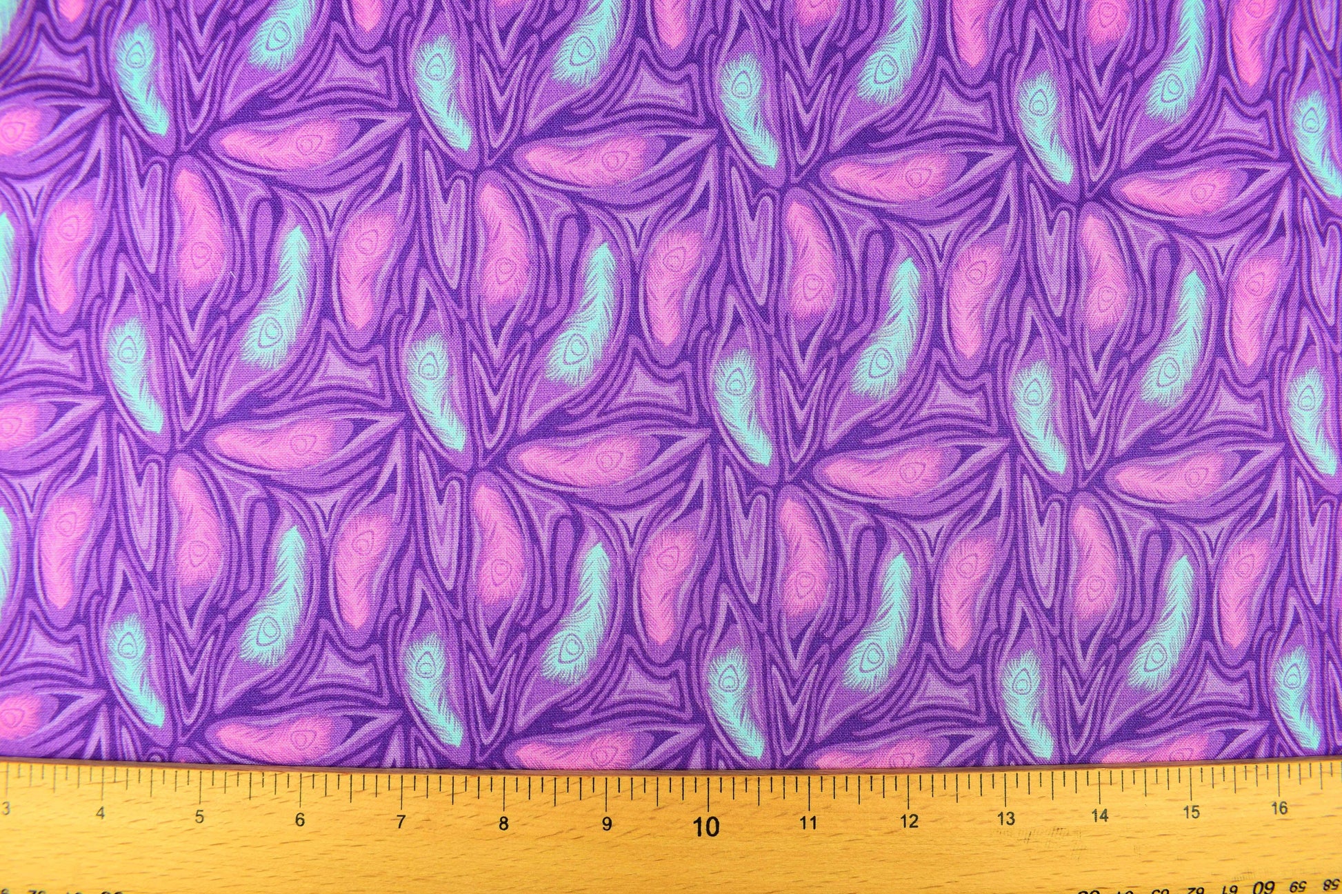 Purple Feather Fabric, cotton quilting fabric, Elegant Peacock - Price by the Half Metre The Quilt Sanctuary