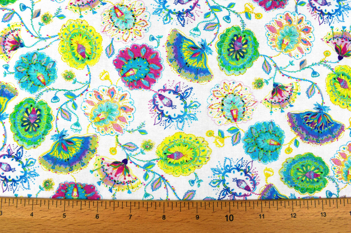Colourful floral fabric, Quilting fabric, Dragonfly Dance, price by the half metre The Quilt Sanctuary