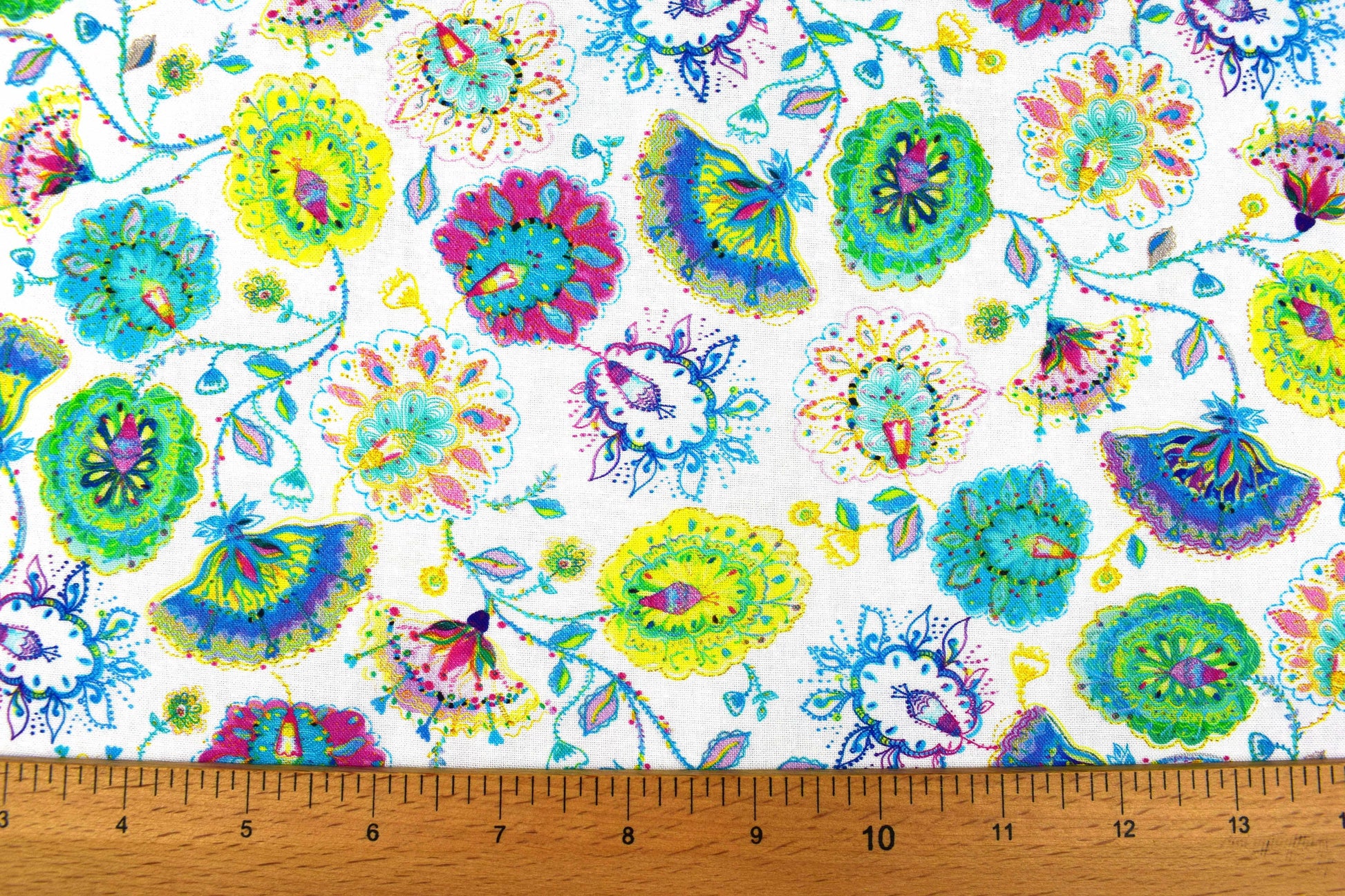 Colourful floral fabric, Quilting fabric, Dragonfly Dance, price by the half metre The Quilt Sanctuary