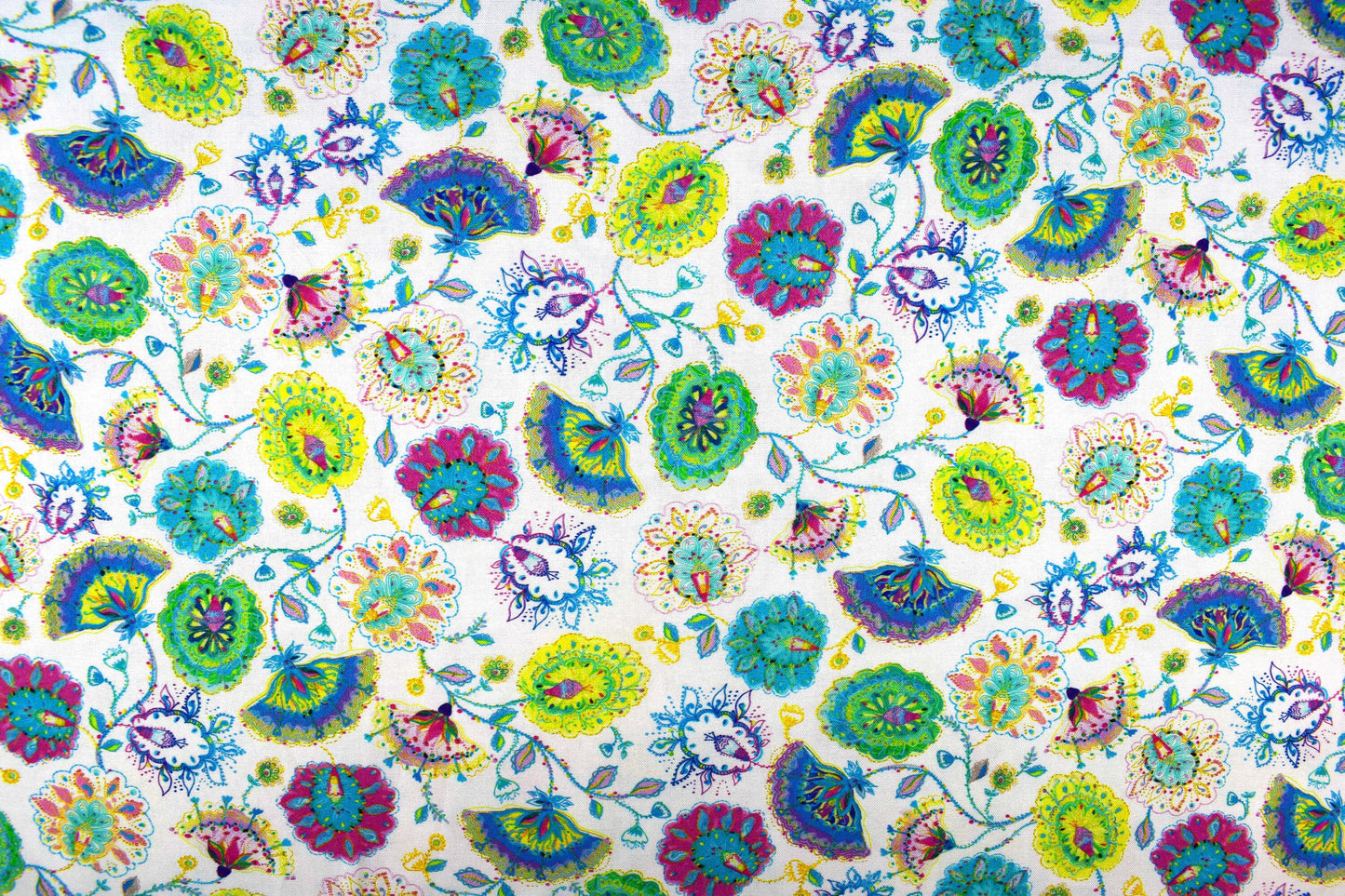 Colourful floral fabric, Quilting fabric, Dragonfly Dance, price by the half metre The Quilt Sanctuary