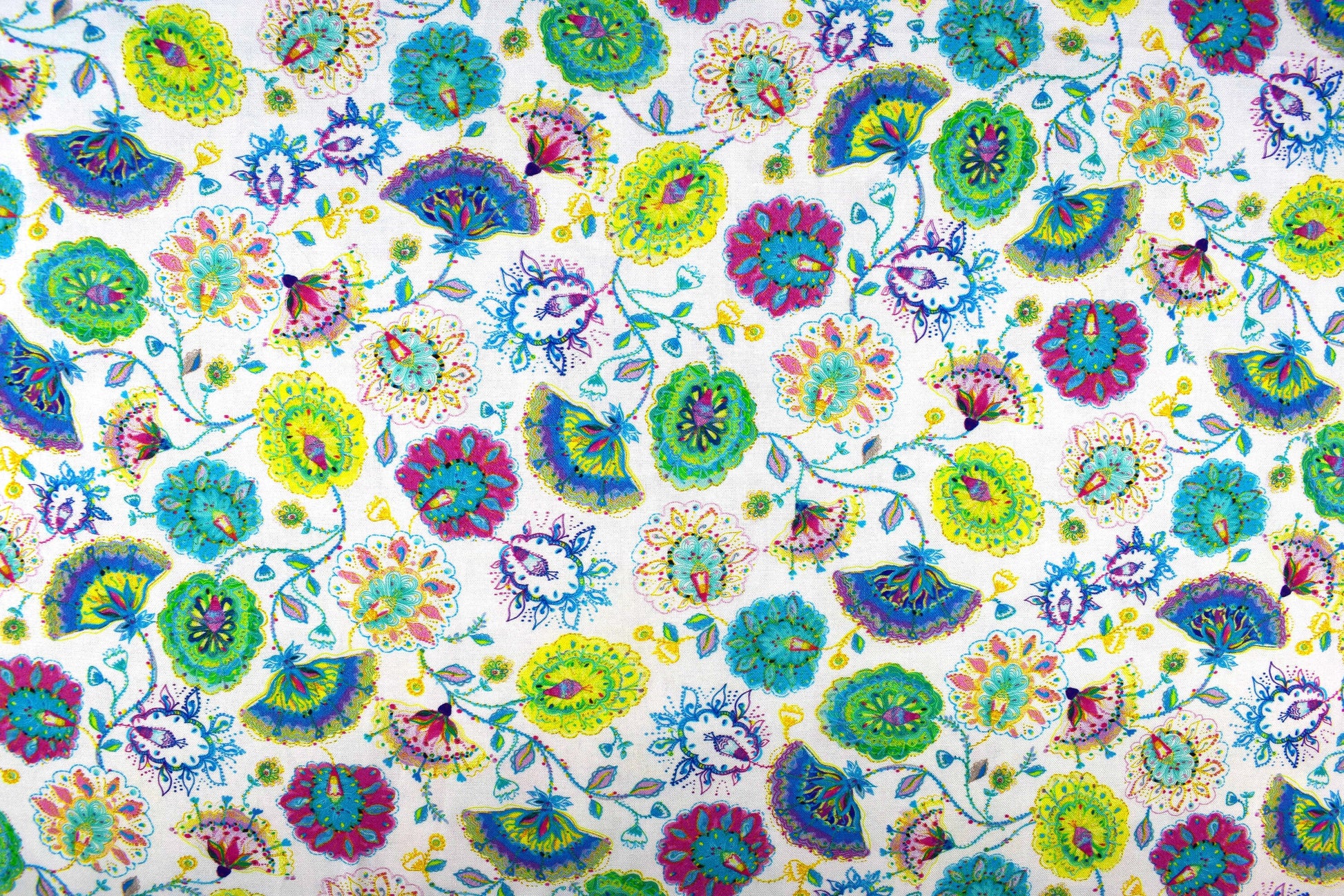 Colourful floral fabric, Quilting fabric, Dragonfly Dance, price by the half metre The Quilt Sanctuary