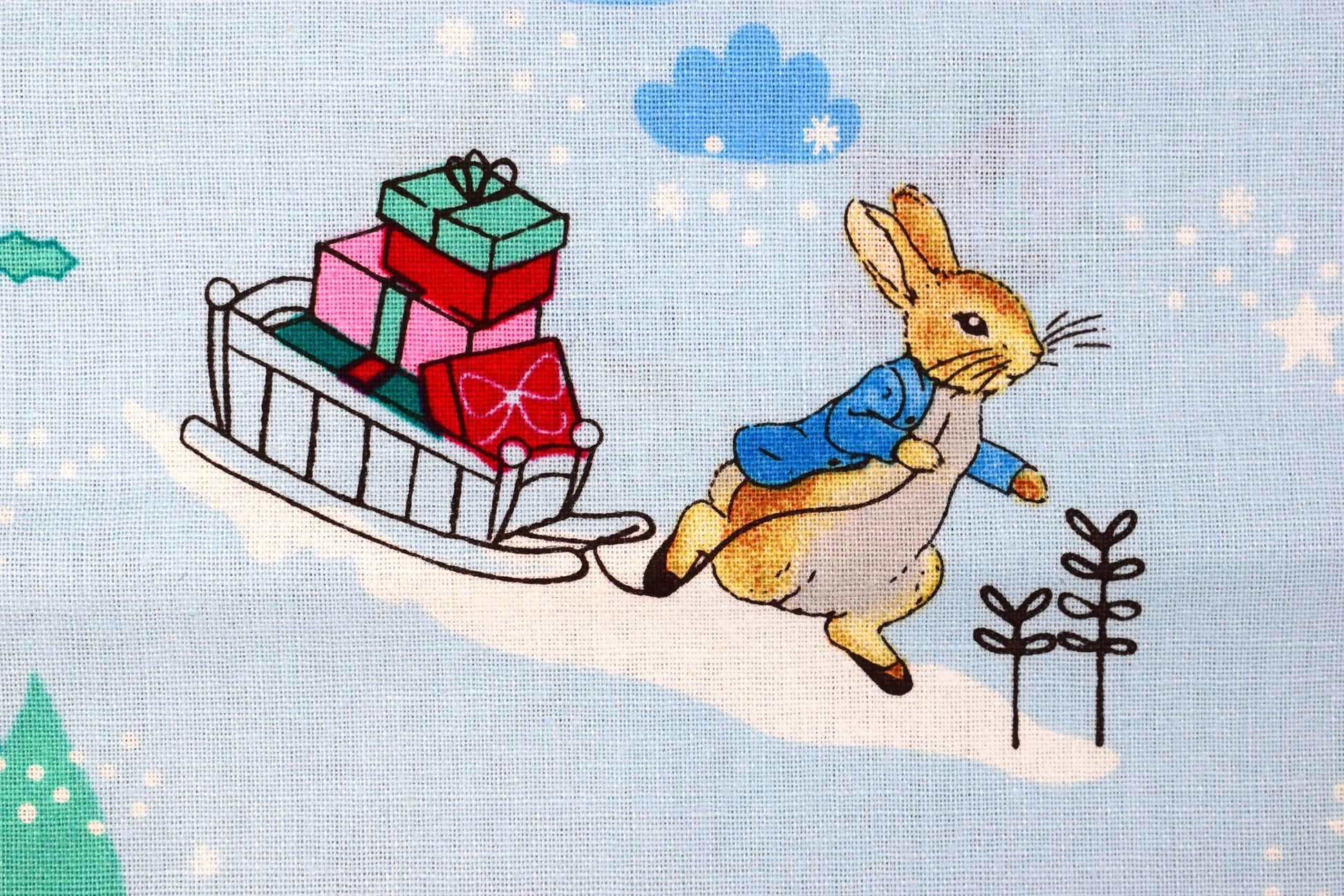 Christmas quilting fabric, Peter Rabbit, Beatrix Potter - Price by the Half Metre The Quilt Sanctuary