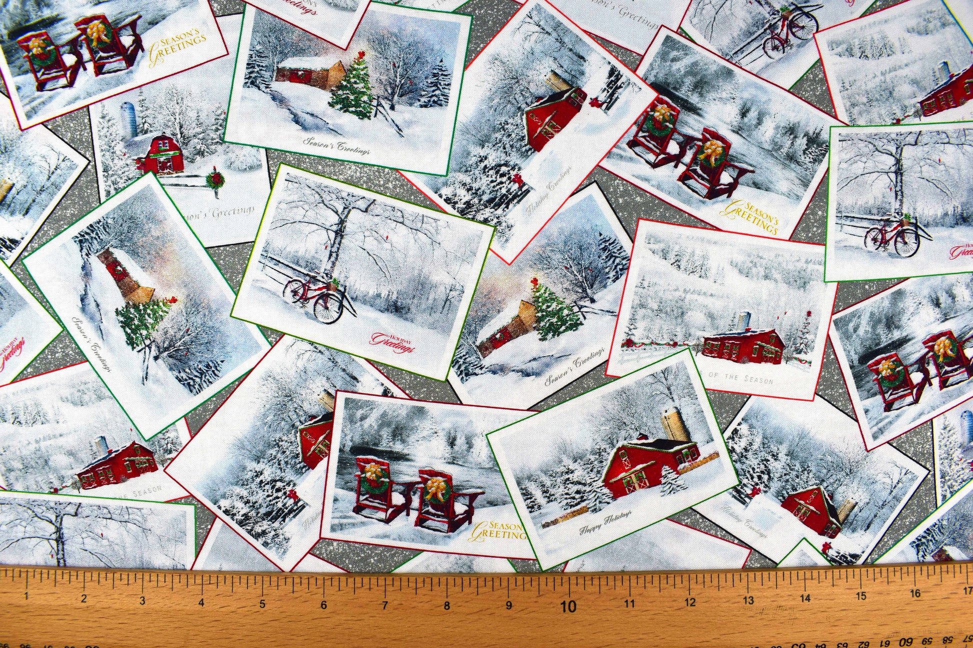 Christmas card fabric, quilting treasures, quilting fabric, Back home for holidays - Price by the Half Metre The Quilt Sanctuary